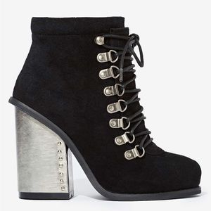 Jeffrey Campbell sz 9 used Josian Suede Boot Lace Up Booties black metal silver